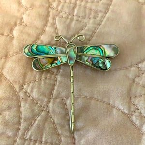 Vintage Dragonfly brooch Mexico silver & abalone